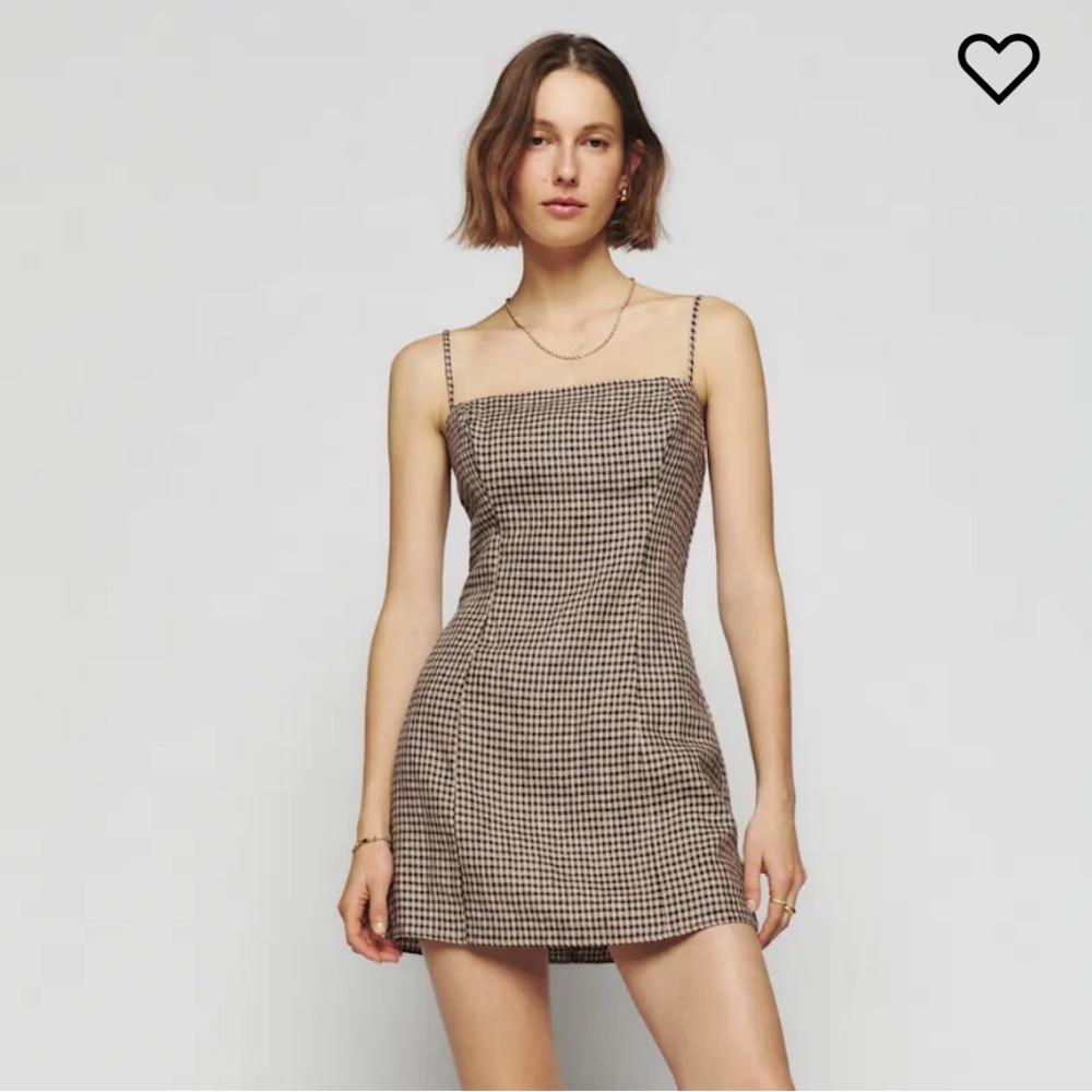 Reformation Tovianna Linen Mini Dress in Brown Check Gingham